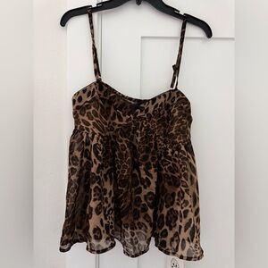 Cider Leopard Print Babydoll Camisole Satin Spaghetti Strap Top L NWT